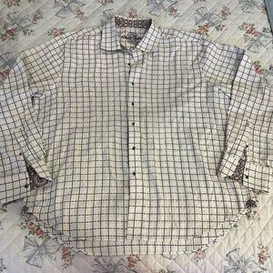 Robert Graham Full Chest Embroidery White Black Check Button Down size XXXL 3XL